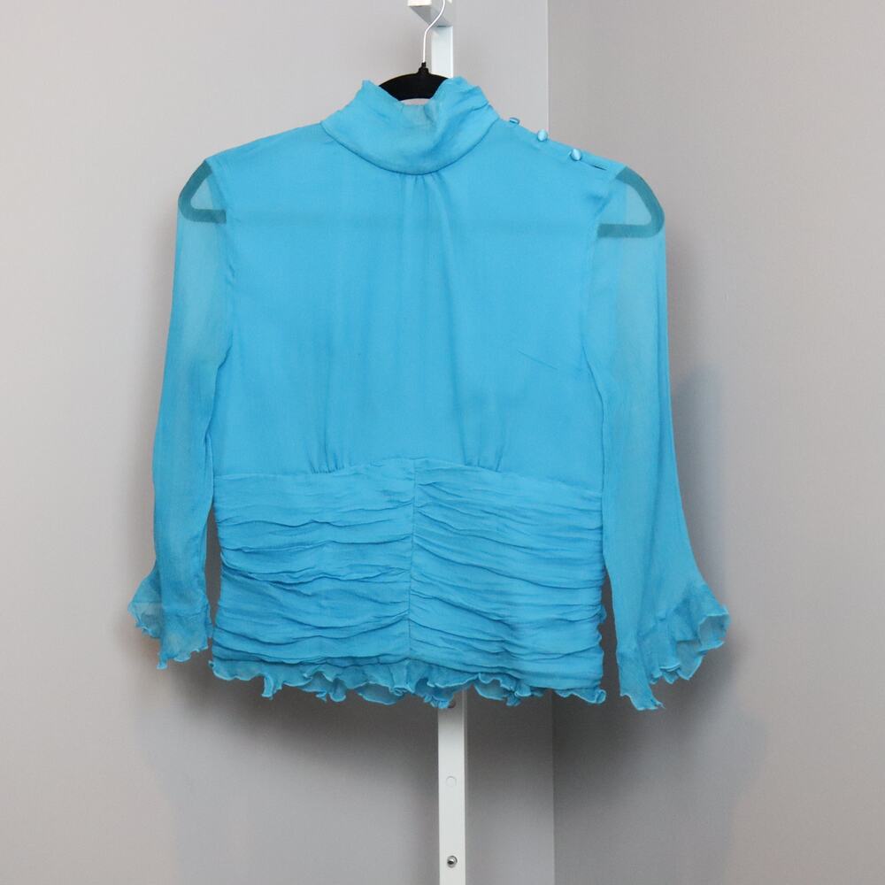 W.D.N.Y. Silk Ruched Mock Neck Top Shoulder Button Size‎ S